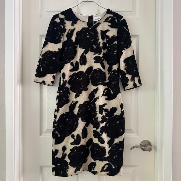 Reiss Lavine Floral Wool Blend Bodycon Dress Black Cream Gold Women's Size 10 - Picture 3 of 15
